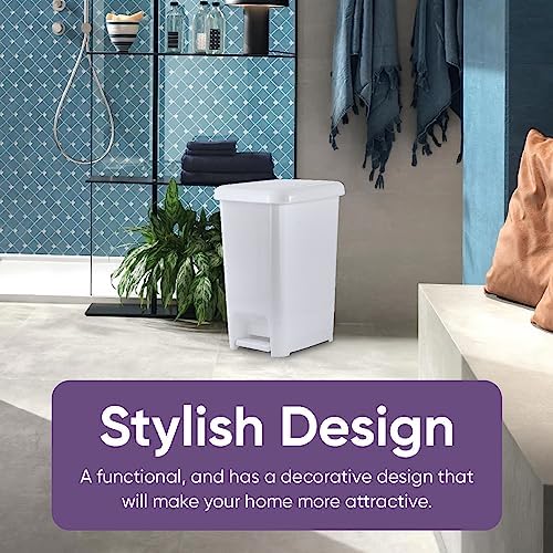 Superio Slim Step On Pedal Plastic Trash Can, Waste Bin for Under Desk, Office, Bedroom, Bathroom, Kitchen (10.5 gal) (White Smoke, 2 Pack)