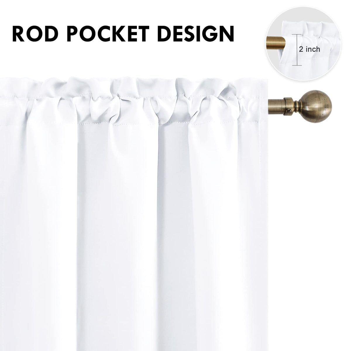 White Curtains 50% Light Blocking for Living Room 54 Inch 2 Panels (2 Count)