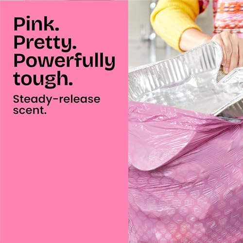 Glad ForceFlex MaxStrength Tall Kitchen Trash Bags, Rip and Tear Resistant, Cherry Blossoms Scented Pink Tall Garbage Bags, Odor Control, Febreze Freshness, 13 Gallon, 90 Count