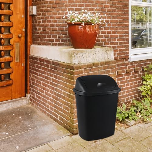 Begale 10 Gallon Plastic Swing Top Trash Bin, Black, Pack of 4