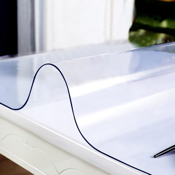 Clear Dining Coffee Table Cover Protector Transparent PVC Desk Top Pad Mat Plastic Desk Protector Mat Clear Vinyl Wood Table Protectors Rectangle PVC Table Pad for Writing Desk 1.5mm Thick 19x54 Inch