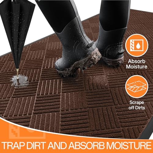 Indoor Outdoor Door Mat, 5' x 4' Doormat for Entryway, Brown