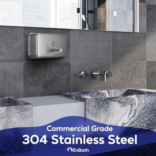 Horizontal Commercial Soap Dispenser Wall Mount, 304 Stainless Steel & Solid Brass Pump Core, Hand Soap Dispenser with Corrosion-Proof Lining for Bathrooms & Kitchens, 37oz/1100ml ADA Compliant