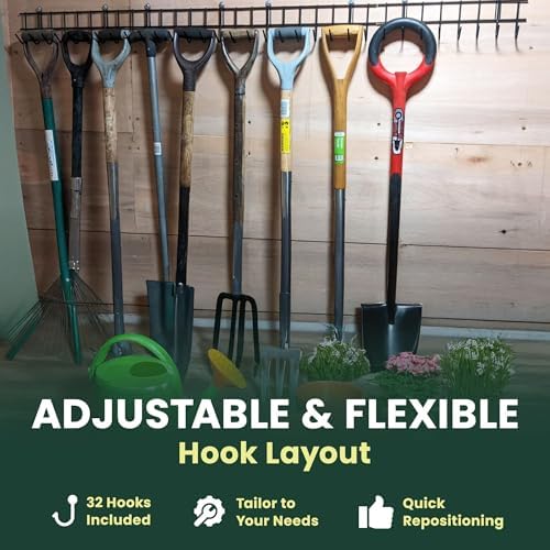 Green Haven Garden Tool Storage Rack 160cm - Heavy-Duty Metal Organiser for Shed Accessories, Rakes, Shovels & More – Space-Saving Tool Storage System for Sheds & Garages