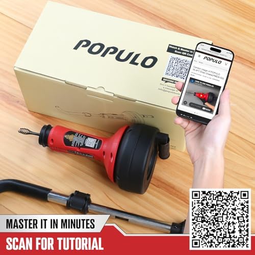 POPULO 17Ft Auto Feed Toilet Drain Snake Auger, Extension Tube for Toilet