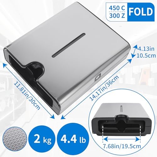 Goetland Commercial Paper Towel Dispenser Holder with Wall Mount Lockable Side Opening Large Capacity 450 C 300 Z Fold Stainless Steel Cover ABS Body