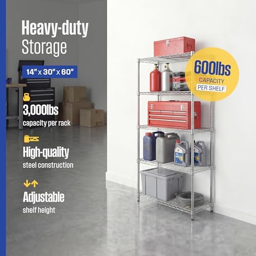 SafeRacks NSF 5-Tier Heavy Duty Steel Wire Shelves (14"x30"x60")