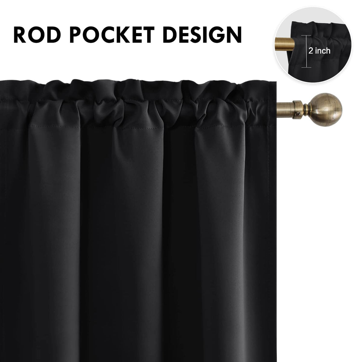 Blackout Curtains for Bedroom Living Room 38 x 54 Inch Long Black