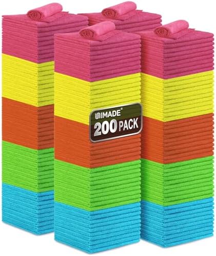 UNIMADE Microfiber Cleaning Cloth, 200PK Reusable Shop Rags Bulk