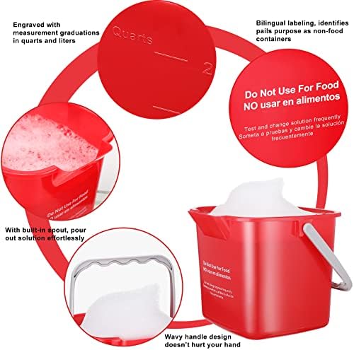 Roshtia 6 Pcs 3 Quart Sanitizing Cleaning Bucket Square, Red