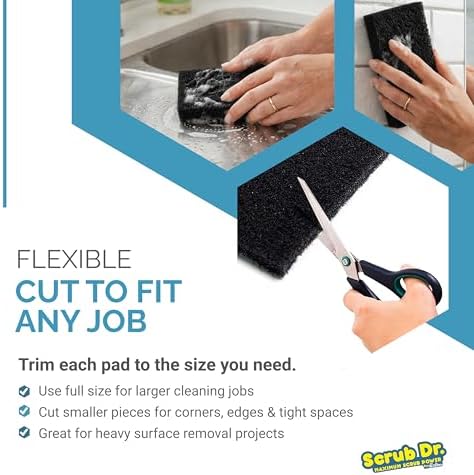 Tile Doctor High-Abrasion Extra Heavy-Duty Scrub Pads 12-Pack 7E-N556-IFSL, Gas Grill, Charcoal Grill, and Blackstone Griddle Scouring Pad, Ideal Dish Scrubber, Shower Scrubber, and Cleaning Sponge