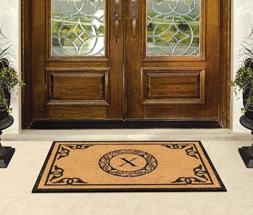 A1HC Natural Coir Monogrammed Doormat for Outside Entrance, Anti-Shed Treated Mats, Heavy Duty Durable EntryMat, Easy to Clean Front Door Mat - X, 30" X 48"