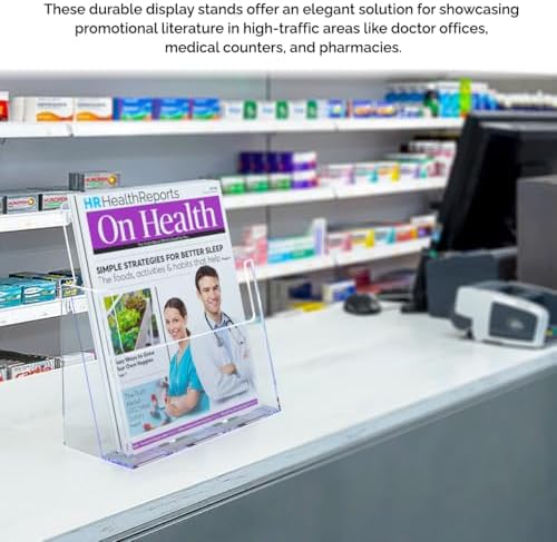 Marketing Holders 2 Pack Magazine Display 8.5”W Countertop Offices Stores Hotels Advertising Businesses Wide Single Pocket Clear Acrylic Tabletop Brochure Holder Ad Trade Show