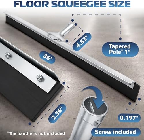 DSV Standard Garage Floor Squeegee 36’’, Neoprene Blade Asphalt Squeegee, Taper Pole Connection - Handle Sold Separately for Tiles, Concrete and Asphalt