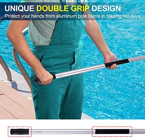 POOLAZA Pool Pole 16ft Heavy Duty,Detachable Aluminum Pole with Double Grip