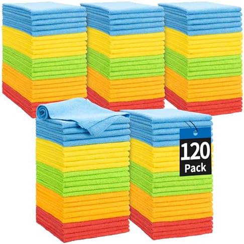Bar Rags, 120 Pack Microfiber Cleaning Cloths, 11.5"*11.5" Cleaning Rags Towels Absorbent Lint-Free, All-Purpose for Office, Household Cleaning