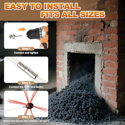 Bluesea 39 Feet Chimney Sweep Kit, Ergonomic Chimney Cleaning System with Strong Brush, Extends Up to 39 Feet, Includes 12 Flexible Chimney Rods