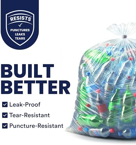 Plasticplace 55-60 gallon Trash Bags │ 1.5 Mil │ Clear Heavy Duty Garbage Can Liners │ 36” x 58” (100 Count)