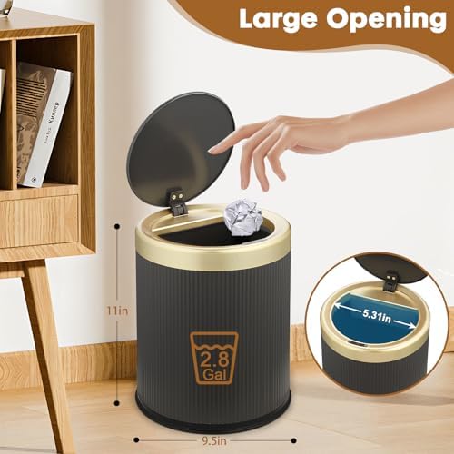 Automatic Bathroom Trash Can with Lid,Small Wastebasket Gold Black