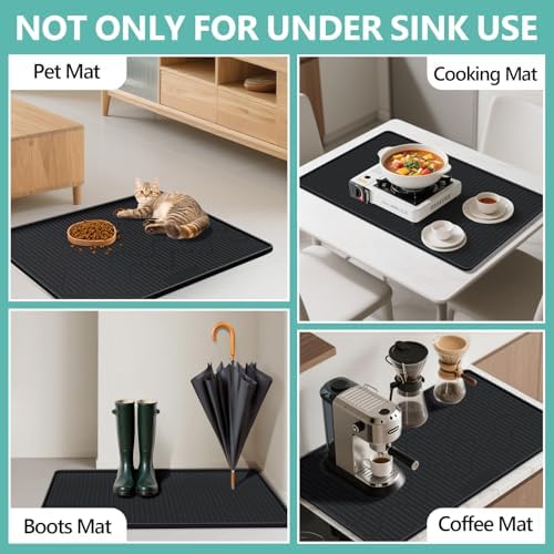 32" x 22" Under Sink Mat for Kitchen Lanstics Under Sink Organizer Black
