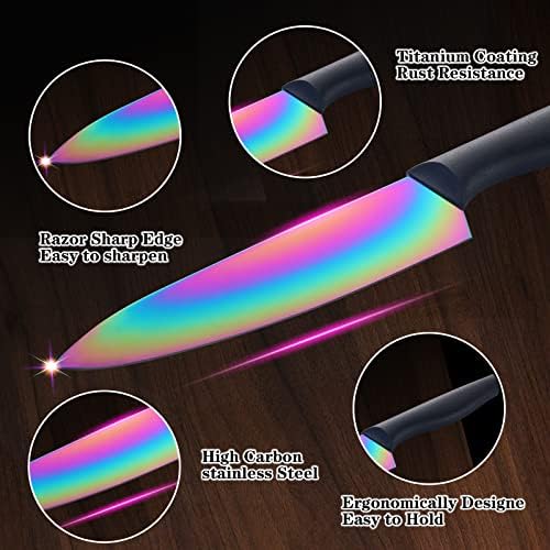 Marco Almond Knife Set w Block 14PC Rainbow Kitchen Knives Set