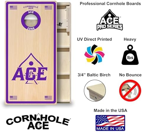 CornholeAce ACE PRO Professional Cornhole Boards - No Bounce! Triple Wide Legs, 3/4" Baltic Birch Plywood, Handles, Regulation Size (4x2ft), Tournament Style, Made in USA