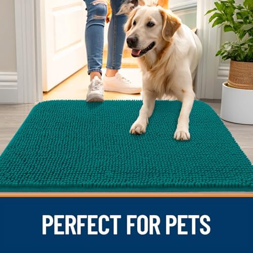 OLANLY Dog Door Mat for Muddy Paws 70x35, Super Absorbent Chenille Mud Mat