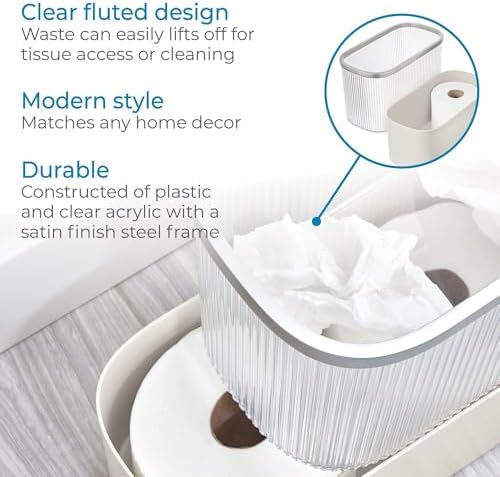 iDesign Fluted Plastic Bathroom Trash Can, Clear/Satin/Gray