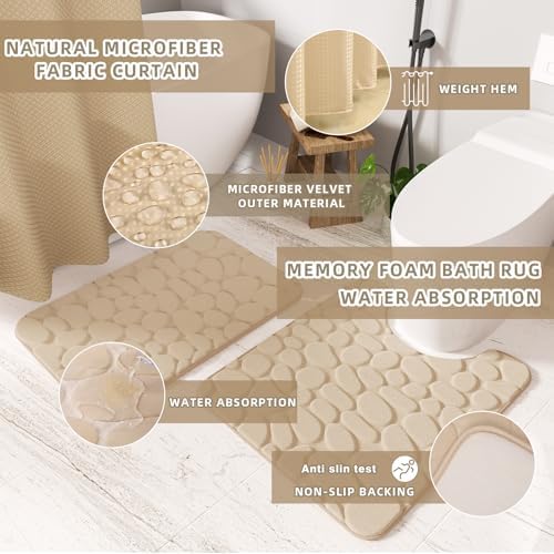 XLHOMO Bathroom Set - Bathroom Sets with Shower Curtain and Rugs, Beige