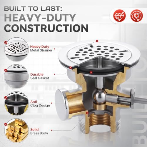3-1/2 Inch Commercial Sink Drain with Lever Handle Waste Drain Valve