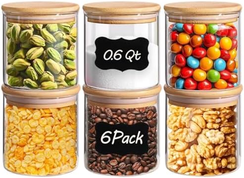 ComSaf Glass Storage Containers with Lids 0.6 Qt, 6 Pack Small Glass Jars