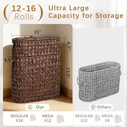 Livole 2-in-1 Wicker Toilet Paper Storage Basket with Lid, Brown