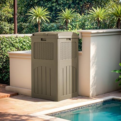 Devoko 33 Gallon Outdoor Trash Can, Hideaway Garbage Bins with Tiered Lid