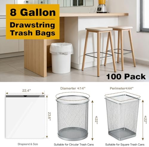 8 Gallon Trash Bags with Drawstring