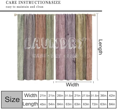 JESTRONRY Laundry Room Theme Curtains,Wash Dry Fold Colorful Wood Plank Print Fabric Window Treatment for Living Room Kitchen Bathroom Home Decor Curtain Drapes 84x84 Inch Blackout