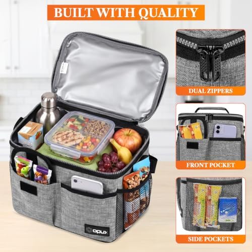opux Insulated Lunch Box Adult, 18 Can Leakproof Cooler Bag Kid, Gray