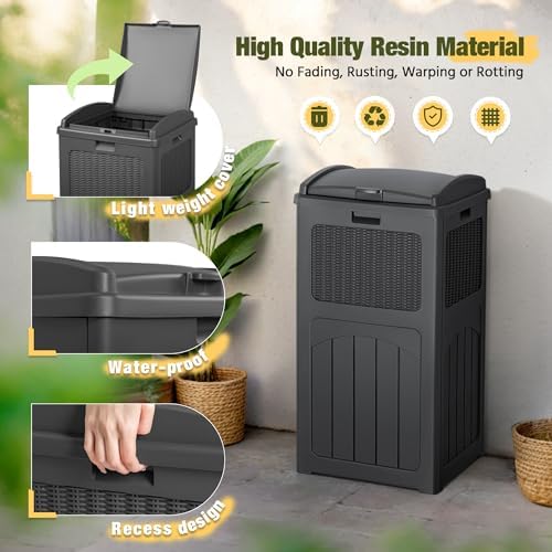 Devoko 33 Gallon Outdoor Trash Can, Hideaway Garbage Bins with Tiered Lid