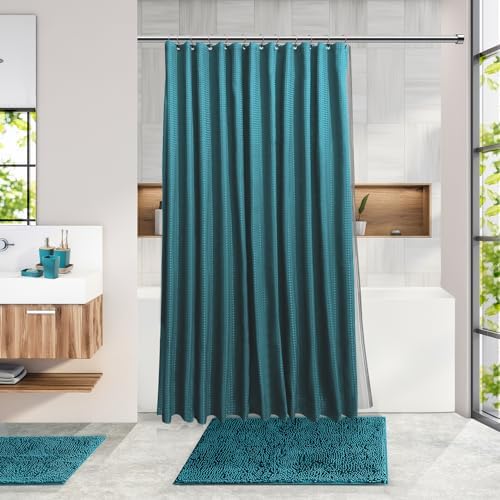 Clara Clark Teal Bathroom Set, Bathroom Sets with Shower Curtain and Rugs