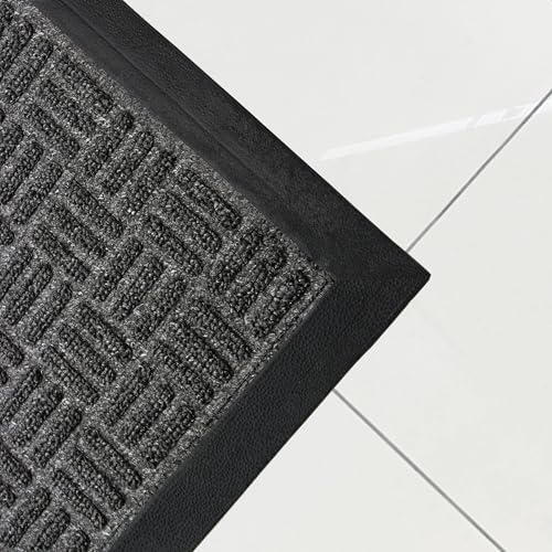 ULTRALUX Indoor Outdoor Rubber Scraper Door Mat, Non-Slip 47”x71” Dark Gray
