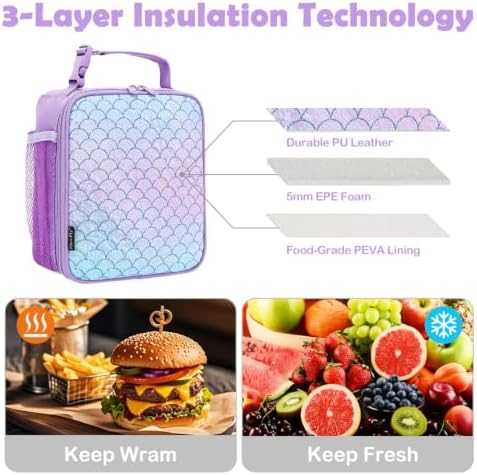 FlowFly Kids Lunch box Insulated Soft Bag Mini Cooler Back to School Thermal Meal Tote Kit for Girls, Boys, Scale