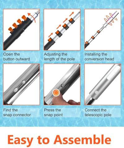 Buyplus Pool Pole - Upgraded 16 Foot Telescopic Extendable Swimming Pool Pole with 4-16FT Aluminium Heavy Duty Extension Pole for Skimmer Nets, Rakes, Brushes and Vacuum Heads, Universal 1.25", Orange