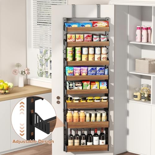 8-Tier Over The Door Pantry Organizer, Heavy-Duty Metal Wall Mount or Hanging Spice Rack, behind the door storage Shelves with Adjustable Basket, Back of Door Organizer for Kitchen Cabinet and Closet
