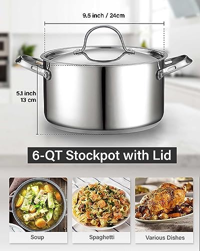 Cooks Standard 6 Quart Stainless Steel Stock Pot - Induction Deep Cookware