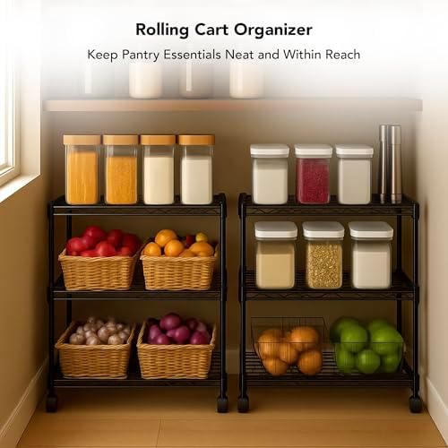 3 Tier Wire Shelving Unit Storage Rack, Metal Heavy Duty Utility Organizers, Organization Units for Metal Shelves, Pantry, Garage, Laundry Racks Durable Shelf Stand, 14"W x 24"L x 30"H, Black