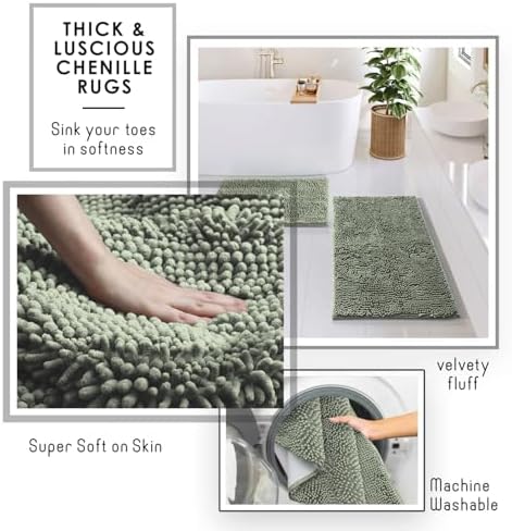 Clara Clark Bathroom Accessories Set - Bathroom Set, Bathroom Sets with Shower Curtain and Rugs, Shower Curtain Set with Trash Can - Sage Green - 22PC