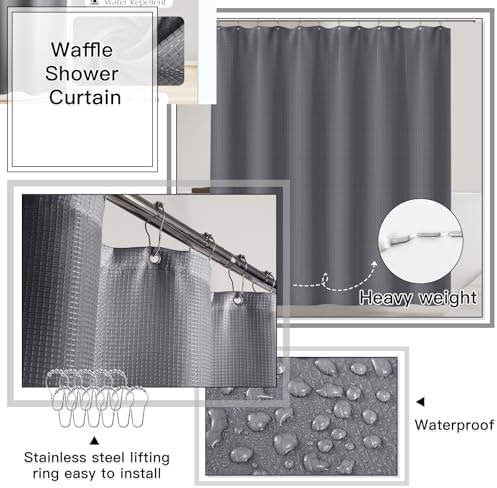 24PCS Bathroom Sets with Shower Curtain and Rugs Bathroom Accessory Set Gray Bathroom Set, 4 Gallon Trash Can, Toilet Brush, Lotion Dispenser, Toothbrush Holder, Tray, Soap Dish