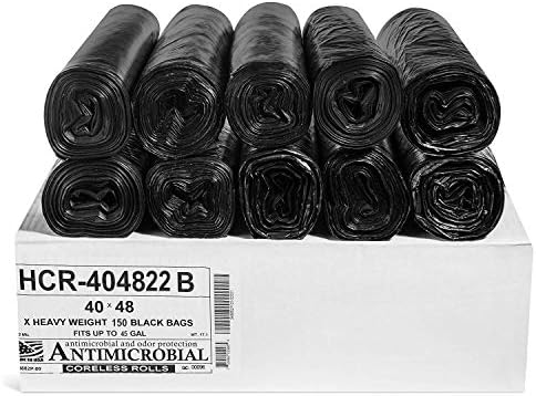 Aluf Plastics 45 Gal Black Trash Bags, 22 Micron (EQ.), 40" x 48" (150 Pk)