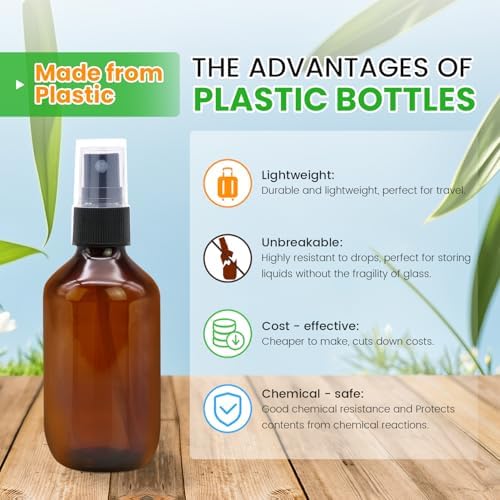 SYNTECSO 2oz Amber Plastic Spray Bottles, Fine Mist Water Bottle, 96 Pack