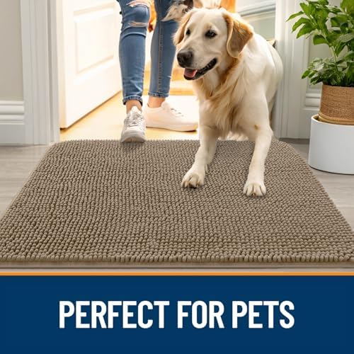 OLANLY Dog Door Mat for Muddy Paws 59x35, Super Absorbent Chenille Mud Mat