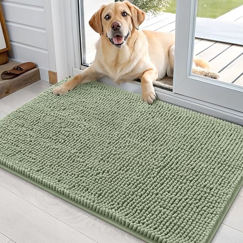 OLANLY Dog Door Mat for Muddy Paws 36x24, Super Absorbent Chenille Mud Mat